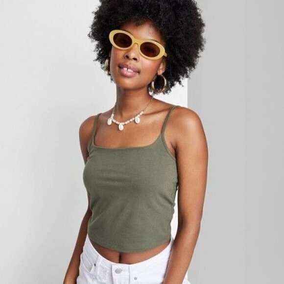wild fable Tops - Wild Fable‎ Olive Green Scoop Neck Ribbed Crop Tank Top M